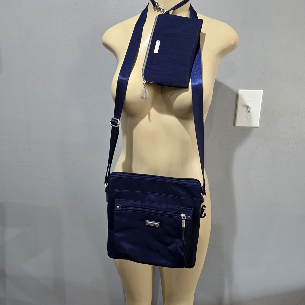 Baggallini Navy Crossbody Messenger with Detachable Pouch